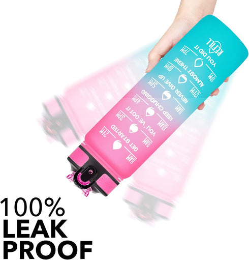 Hyeta 32 oz Water Bottles with Times to Drink and Straw, Motivational Leakproof Sports Water Bottle for Fitness