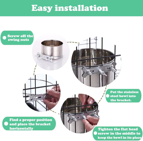 Dog Crate Water Bowl - Stainless Steel Anti-Spill Bowl for Cage, Hanging Holder for Dogs, Rabbits, Birds