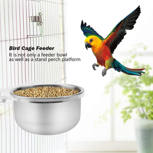 Stainless Steel Hanging Bowl Bird Food Feeding Dish, Water Seed Feeder with Screw Attachment for Bird Cage