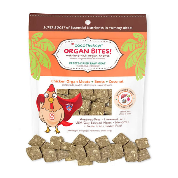CocoTherapy Organ Bites! Dog and Cat Treat (Chicken + Beet), 3 Oz