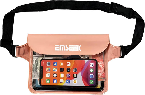 Waterproof Waist Pouch Dry Belt Bag Fanny Pack, Keep Your Key Fob Wallet Kindle Phone Dry for Swim Surf Snorkel (Pink)