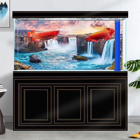 Natural Landscape Waterfall Aquarium Background 72X24IN, Art Natural Theme Fish Tank Background with 8 EVA Double-Sided