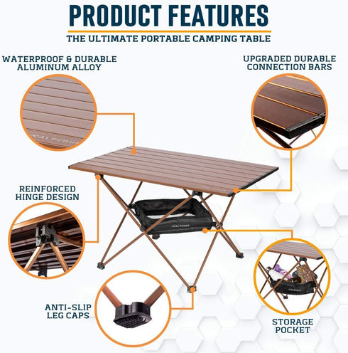 Backpacking, Alpcour Portable Camping Table Lightweight, Compact Folding Side Table in a Bag with Aluminum Top & Heavy