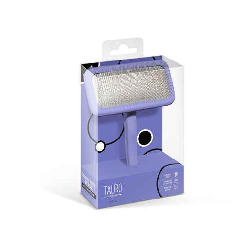 TAURO PRO LINE Slicker Brush Rectangular L - Premium Brush for Dogs and Cats with Soft, Flexible Cushion Design (Purple)