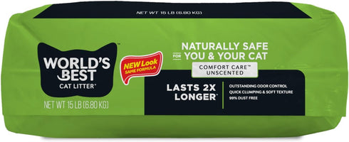 WORLD'S BEST CAT LITTER Comfort Care Unscented 15-Pounds - Quick Clumping, Flushable, 99% Dust Free, Natural
