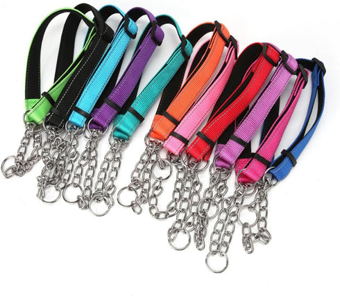 Pink Martingale Collar for Dogs, Reflective Nylon Adjustable Stainless Steel Chain No Pull Training Collar for Small