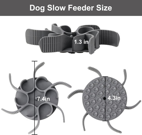 Dog Slow Feeder Bowls, Silicone Spiral Insert to Slow Down Eating for Large Medium Small Breed Dogs, Grey