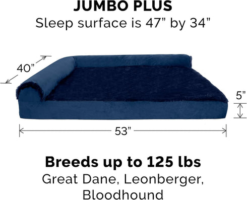 Furhaven Replacement Dog Bed Cover - Plush & Velvet L Shaped Chaise, Machine Washable, Deep Sapphire, Jumbo Plus