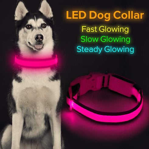 LED Dog Collar, USB Rechargeable Light Up Safety Collar, Adjustable Comfortable Soft Mesh for Small Medium Large Dogs