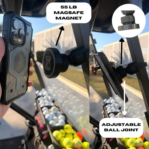 Luna's Phone Holder V2.5 110lb-Rated Magnetic Golf Cart Mount, Magnetic Mount to Steel Bar on Golf