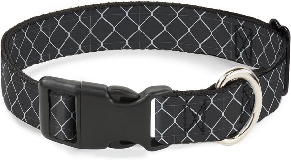 Buckle-Down Plastic Clip Collar, Chain Link Fence Grays, 1/2" Wide, Fits 8-12" Neck, Medium