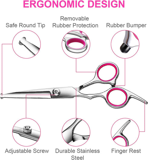 TINMARDA 6 in1 Professional Dog Grooming Scissors Kit, Dog Shears for Grooming with Safety Round Tips, Titanium Coated