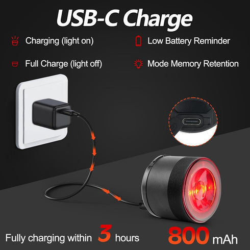 200 300 8 4 IP66 Cruxer Ultra Bright Bike Tail Light Lumen Compact Bicycle Rear Light, USB-C Rechargeable, Smart Brake
