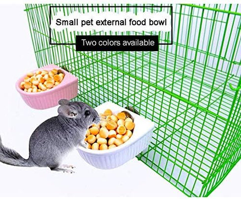 Small Animals Bowl, Detachable Ceramic Feeder for Water & Food, Supplies for Rabbit, Parrot, Hamster, White