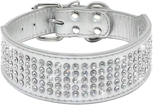 Berry Pet Rhinestones Dog Collars - 2" Width with 5 Rows Full Sparkly Crystal Diamonds for Medium & Large Dogs, 15-18"