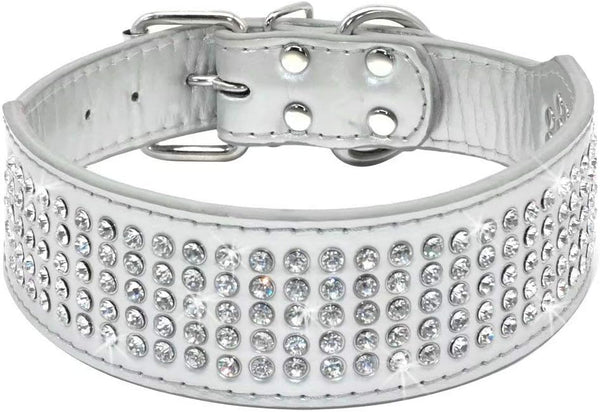 Berry Pet Rhinestones Dog Collars - 2" Width with 5 Rows Full Sparkly Crystal Diamonds for Medium & Large Dogs, 15-18"