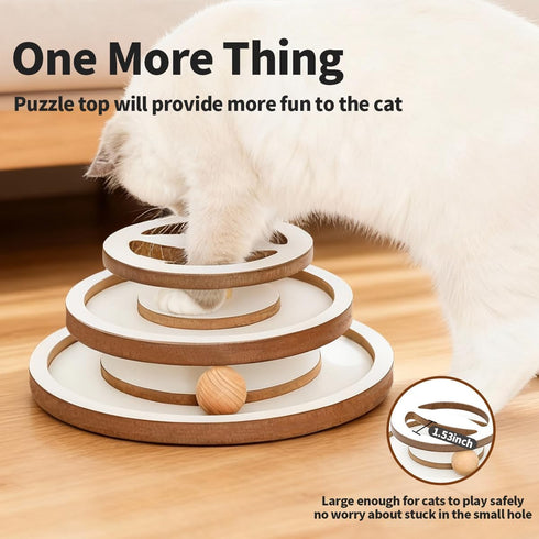 Lulu's world 11-Inch Interactive Cat Toys for Indoor Cats, Wooden Cat Ball Track with Puzzle Top, Anti-Tip Cat Tower