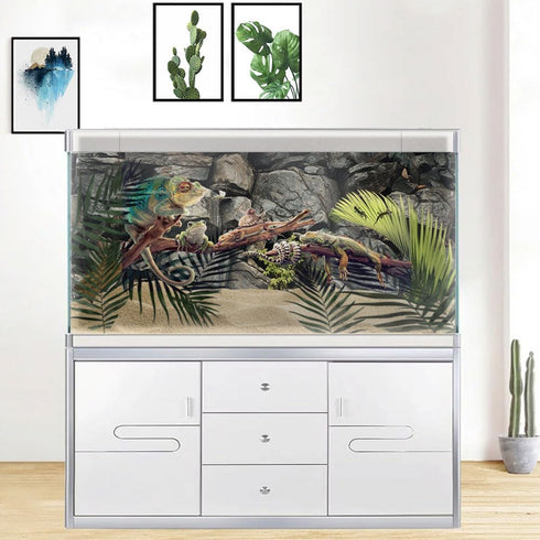 48X18IN Stone Aquarium Background, Natural Rocky Glass Terrarium Background, Includes 8 EVA Double-Sided Tape