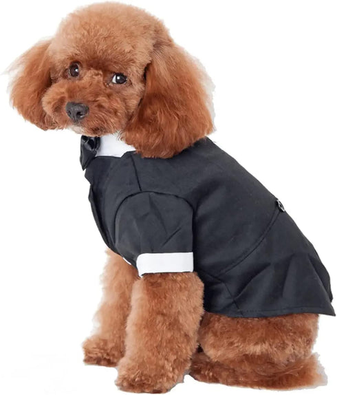 GabeFish Pets Wedding Jackets Suit for Dogs with Bow Tie, Black Tuxedo, Small