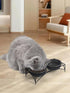 Y YHY Dog & Cat Food Bowls, 12OZ Ceramic Elevated Pet Bowls with Sturdy Metal Stand, Grey