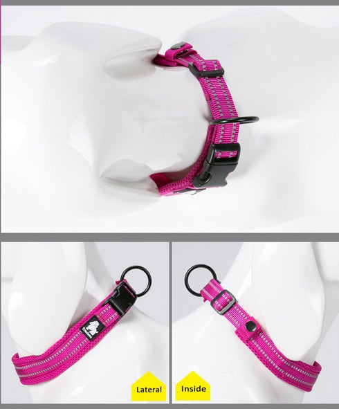 Creation Core Reflective Dog Collar, Breathable Mesh Soft Padded Adjustable Nylon Pet Collar 1" Wide, Pink XXL