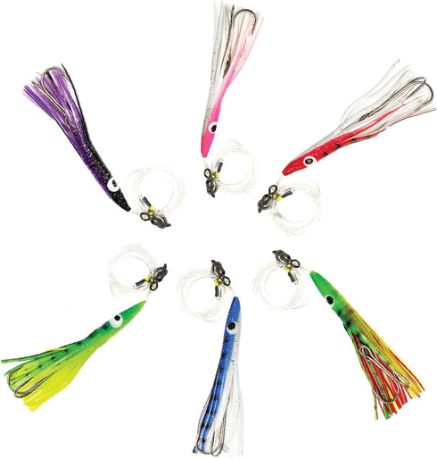 Arcadia Tackle Associated Manufacturer 6" Tuna Clone Rigs, 6 Pcs in 6 Colors for Saltwater Trolling,