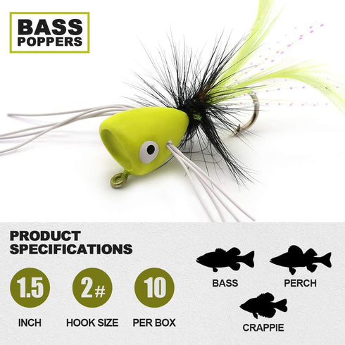 XFISHMAN Popper-Flies for Fly Fishing, Topwater Bass Panfish Bluegill Poppers Flies Bugs Lures