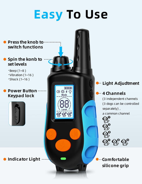 Dog Training Collar, Shock Collar with Remote, Electric Collar for Small Medium Large Breed, Rechargeable E Collar with
