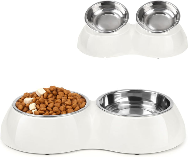 Double Dog Bowl Set, Two 6.9 fl oz Stainless Steel Bowls & Elevated Base, Ideal Feeding Solution for Small to Large Pets