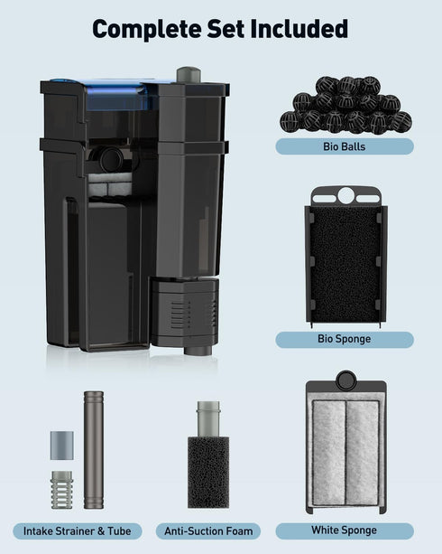 3 15 60 Pawfly W Aquarium Filter, Gallon Fish Tank Filter, GPH Hang on Back Aquarium Filter with Adjustable Water Flow