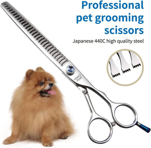 Fenice Professional 7/7.5/8 Pet Grooming Scissors - Thinning Cutting Shears for Dogs/Cats with 70-80% Thinning Rate