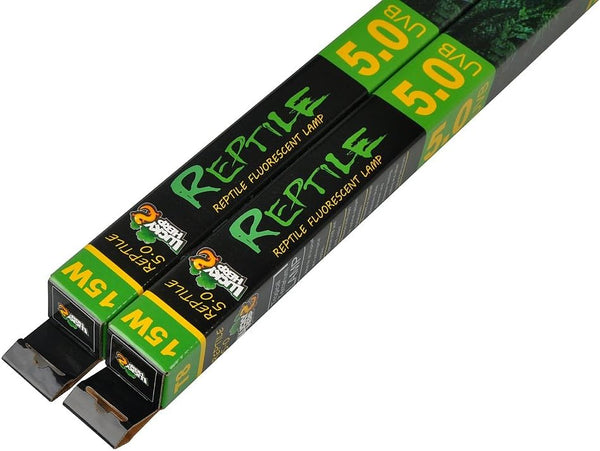 LUCKY HERP 5.0 UVB Fluorescent Tube Terrarium Lamp for Tropical Reptiles, T8, 15 Watts, 18 Inches (2-Pack)