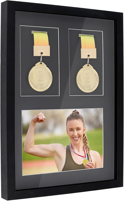 Medal Display Frame Shadow Box, 3 in 1 Shadow Box Display Wood