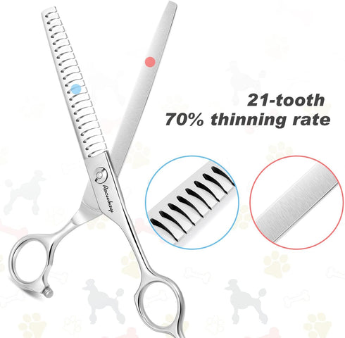 Dog Cat Grooming Scissors, Pet Shears for Thick Coats and Matted Hair, Stainless Steel Thinner Curved Straight Chunker