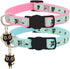 2 Pack Glow in The Dark Cat Collar with Bell, Breakaway Safety Cat Puppy Collars with Pendant Light Blue and Pink