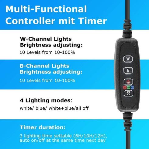 Aquarium Light for Fish Tank, Auto on/Off Submersible White and Blue Plant Light with Timer and Dimming Function (7.5