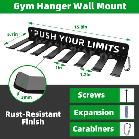 Home Gym Accessories Organization Storage Rack, 8 Hook Wall Hanger for Barbells and Resistance Bands