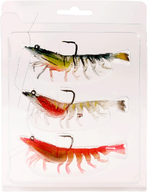 QIANGAN 3 Pcs Soft Silicone Artificial Bait Luminous Fake Shrimp Fishing Accessories with