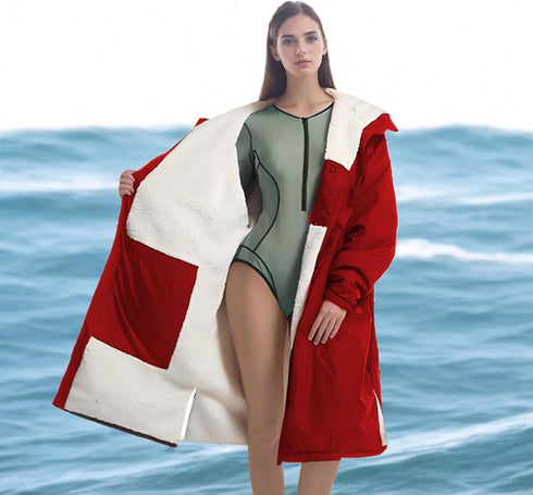 HI SUYI Swimming Thermal Surf Poncho Changing Robe Unisex Swim Parka Oversize Long Fleece Waterproof Heat Jacket
