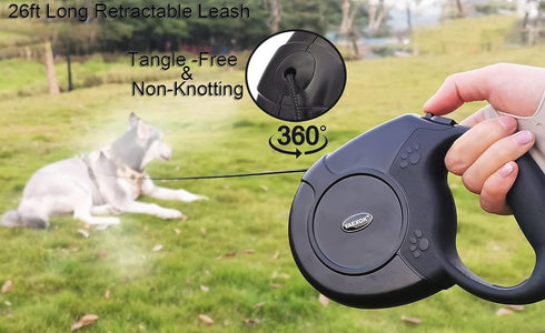 Heavy Duty Retractable Dog Leash, 26ft for Small Medium Large Dogs, Up to 110lbs, Black