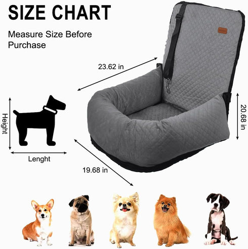 40lbs, Dog Car Seat for Small Medium Dogs Up to Detachable Washable Soft Pet Booster Travel Bed for Front & Gray Seat