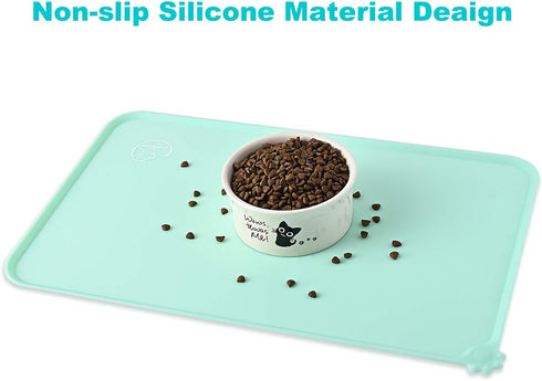 Silicone Waterproof Pet Feeding Mats, Non Slip, Easy Clean Dog Cat Bowl Placemat (18.5" x 11.5") Green