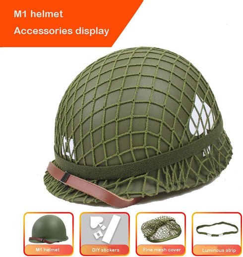 WWII US Army M1 Green Helmet Replica with Net/Canvas Chin Strap for DIY Painting