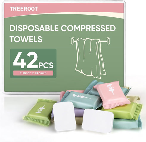 Treeroot 42 Pcs Disposable Compressed Towels, Disposable Washcloths for Adults, Disposable Towels for