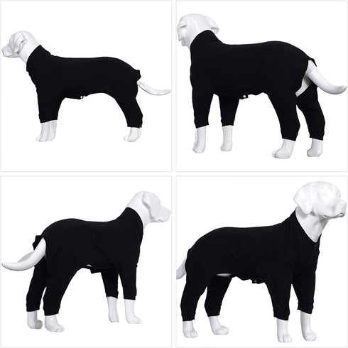Lovelonglong Black Dog Pajamas, Lightweight Pure Cotton 4 Legs Jumpsuits T-Shirt PJS Costume for Large Medium Small