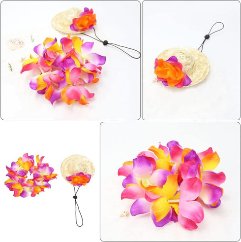 PRETYZOOM Straw Puppy Hat - 1 Set of Pet Dog Hawaiian Costume with Flower Collar and Garland