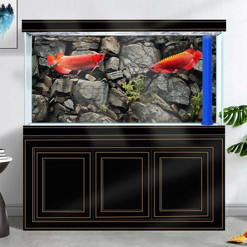 48X18IN Stone Aquarium Background, Natural Rocky Glass Terrarium Background, Includes 8 EVA Double-Sided Tape