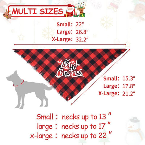 Malier 2 Pack Dog Bandana, Christmas Classic Buffalo Plaid Pattern with Tassels for Small Medium Large Dogs