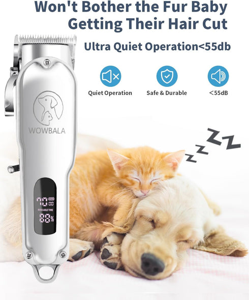 Dog Grooming Clippers Kit for Thick Heavy Coats - Cordless, Low Noise Electric Trimmer, Professional Pet Hair Shaver