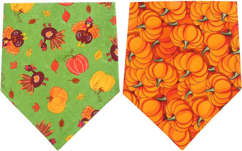 2 Pack Thanksgiving Dog Bandana Reversible Triangle Bibs for Dogs, Cats, and Pets